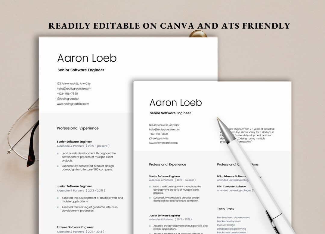 Software Engineer Resume Template for Canva Professional CV Template ...