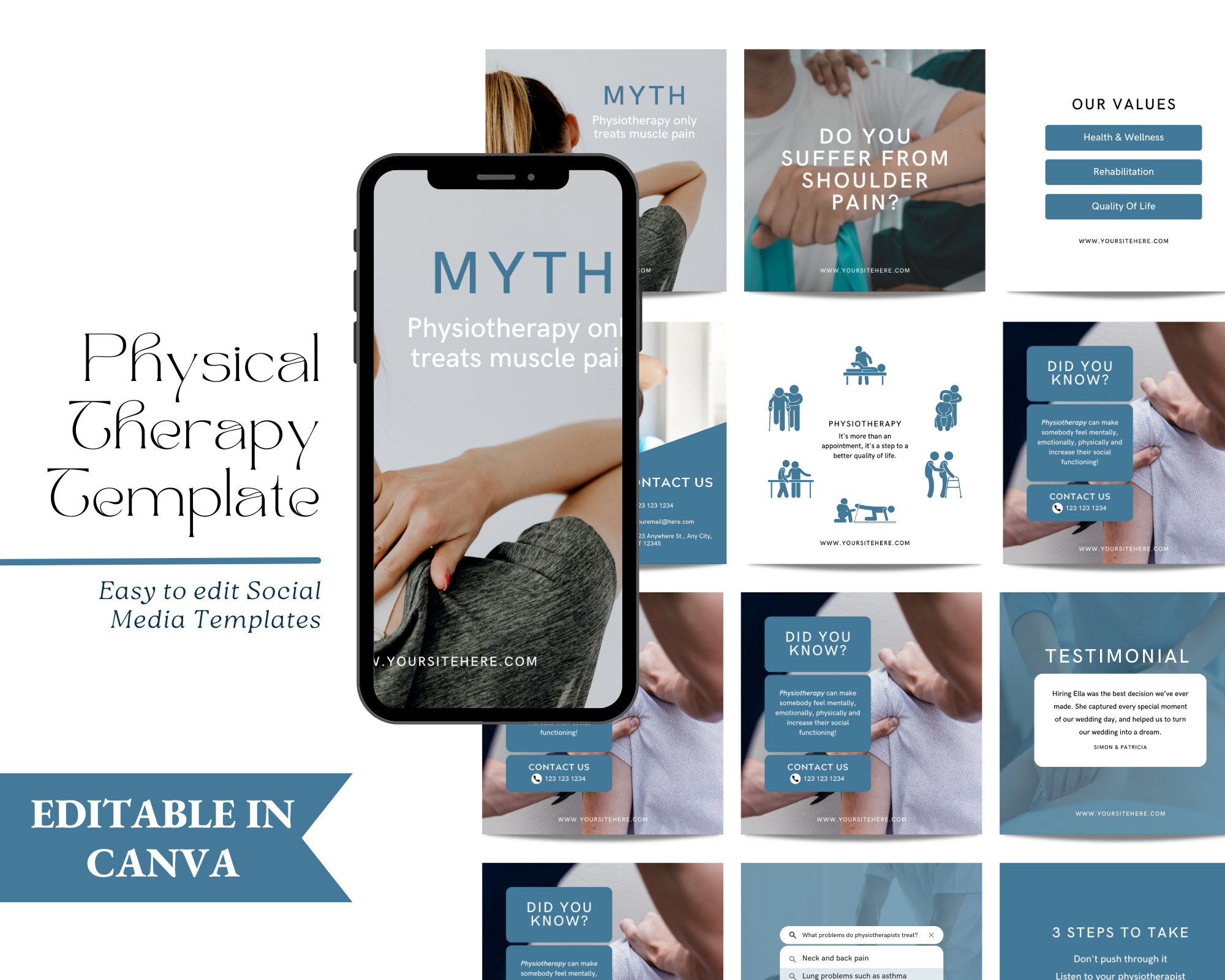 Physio Social Media Templates, Massage Therapy Instagram Post Social