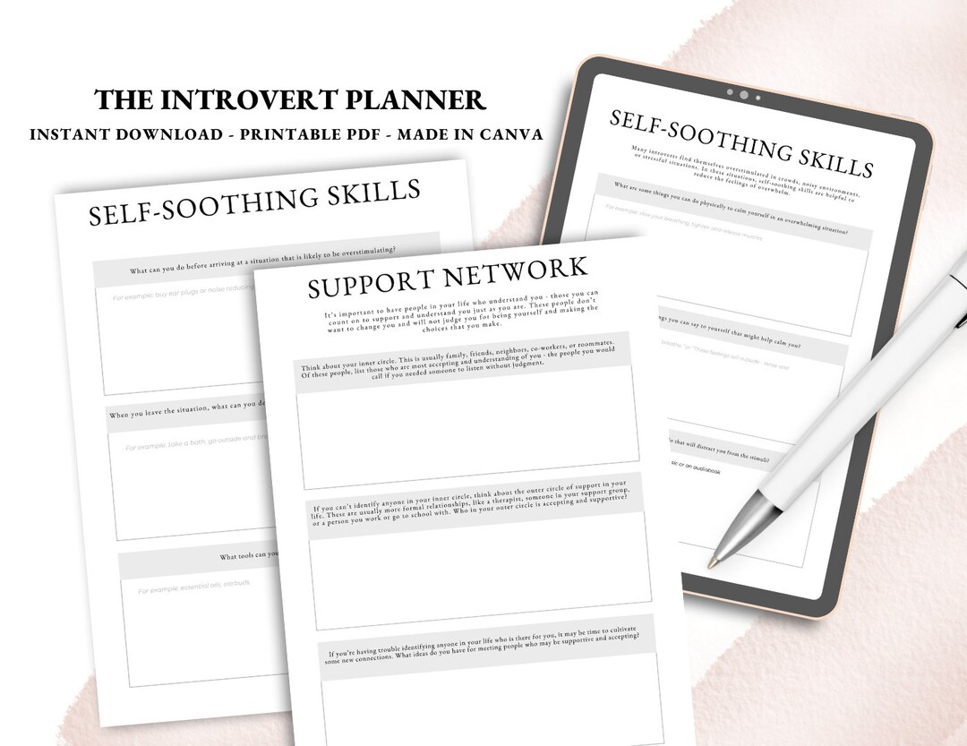 Introvert Planner Self Care Worksheet Digital Wellness Journal Mood ...