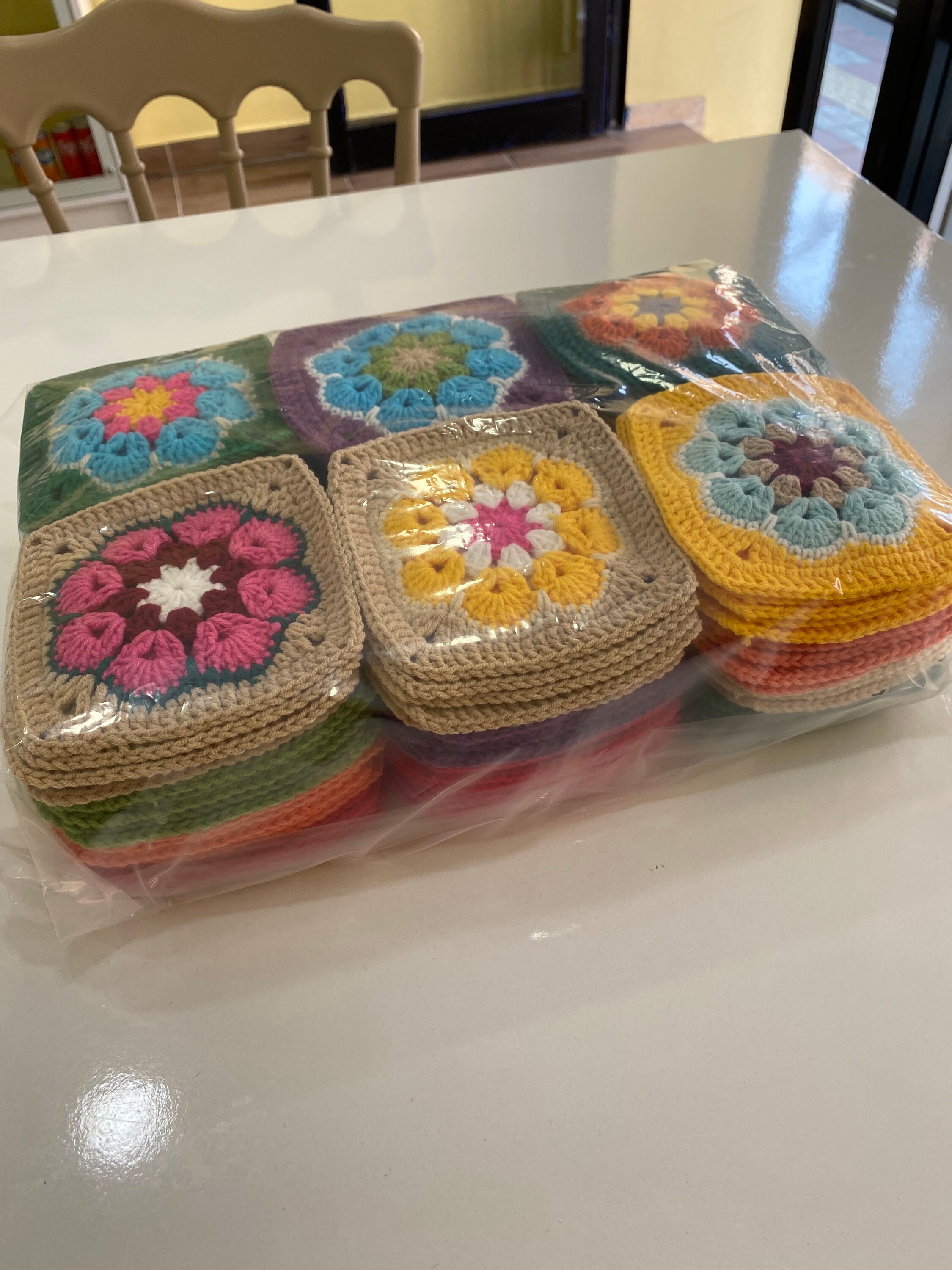 Set of 24 Crocheted Granny Squares, African Flowers Kit, Crochet