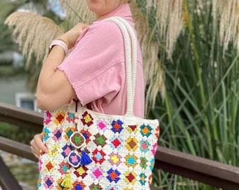 Crochet Bag Afghan, Evil Eye Bag, Hobo Bag, Boho Bag, Crochet Purse, Bucket Hats, Afgan Crochet, Vintage Style, Granny Square Bag