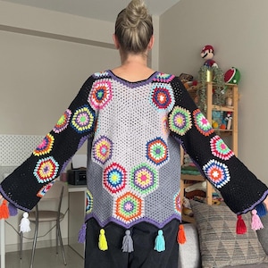 Handmade Cotton Granny Square Cardigan: Crochet Hippie Boho Jacket