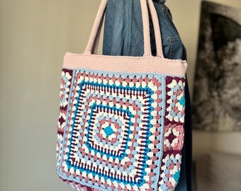 Handmade Crochet Granny Square Bag: Vintage Boho Hobo Tote