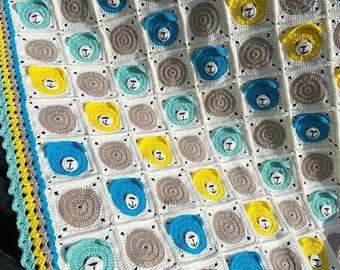 Teddy Bear Crochet Baby Blanket: Colorful Granny Square Afghan