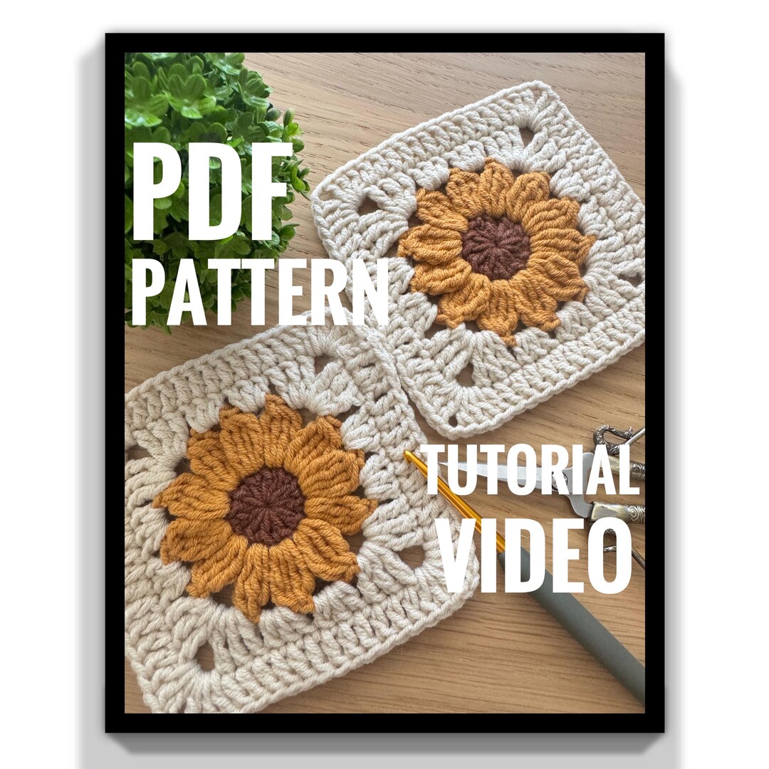 Sunflower Granny Square Crochet Pattern: Easy PDF + Video Tutorial - Etsy