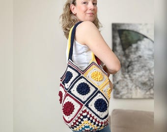 Handmade Crochet Granny Square Bag: Vintage Boho Hobo Style