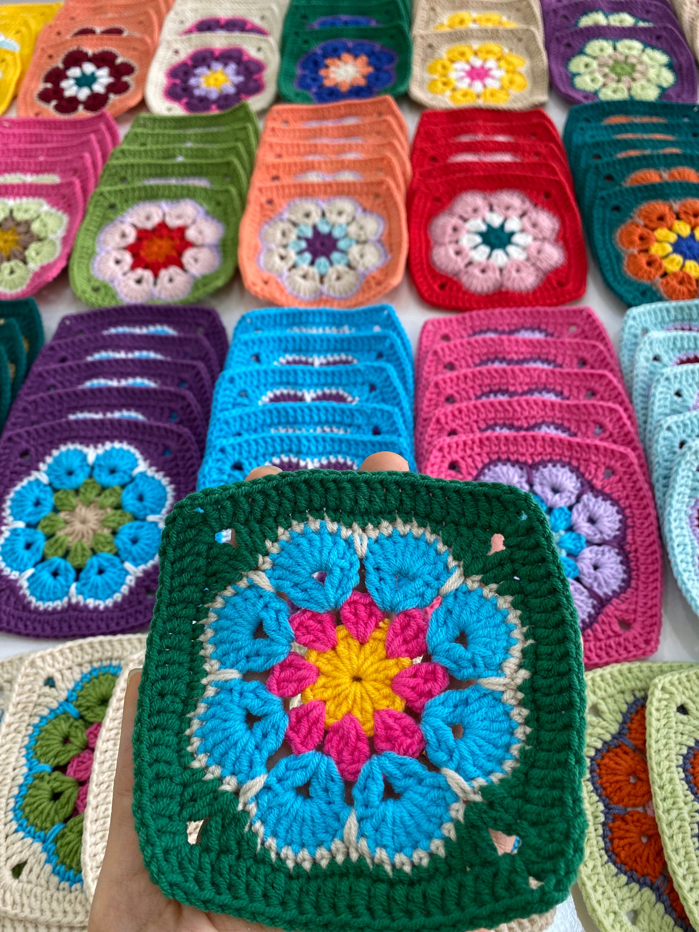 Set of 24 Crocheted Granny Squares, African Flowers Kit, Crochet