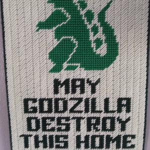 Godzilla Destroy this home last wall hanging, Godzilla gift, Godzilla decor, godzilla gift, housewarming gift, horror gift, destroy this hom