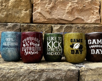 Evento especial Alumni Cheerleader Vaso con purpurina sin tallo de 12 oz con tapa transparente