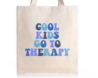 Cool Kids Go To Therapy Canvas Tote Bag, Therapy Tote Bag, Mental Health Matters Bag, Retro Aesthetic, Reusable Grocery Bag