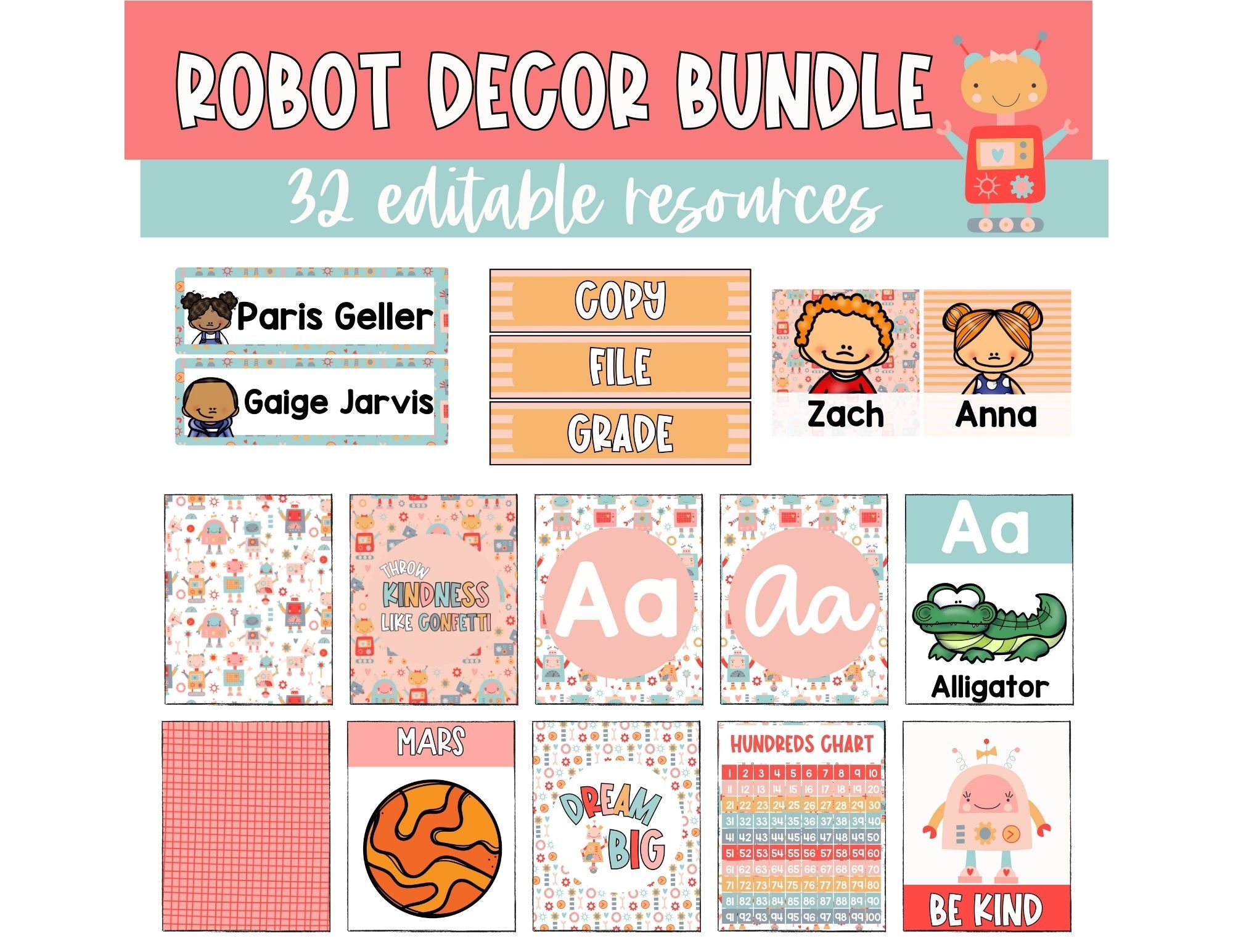 Robot Classroom Decor Bundle | Editable Classroom Transformation | Homeschool Room