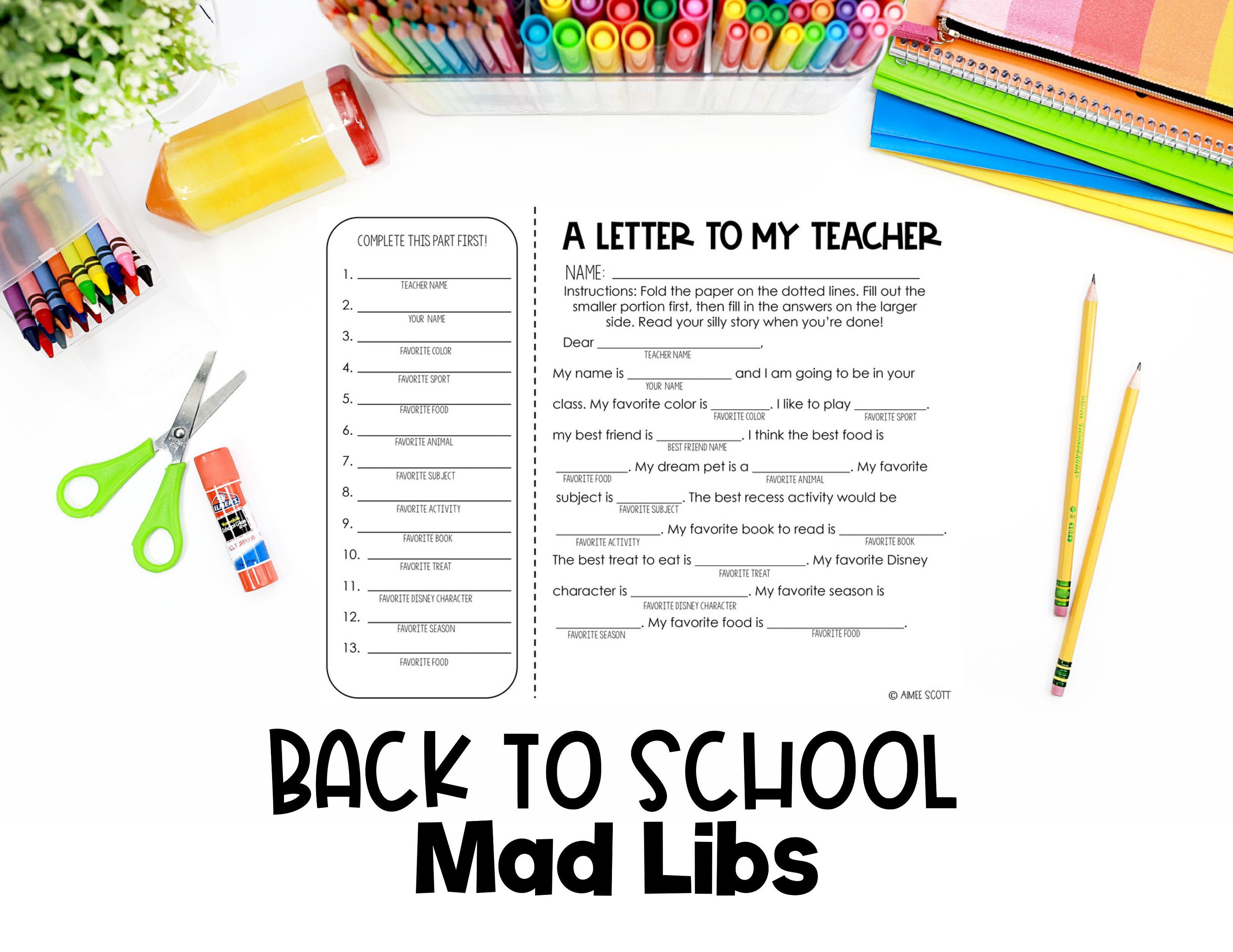 Back to School Activities | Mad Libs Game | Parts of Speech - Etsy