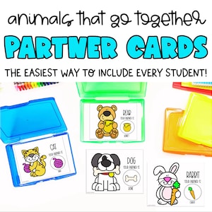 Cartes d'appariement de partenaires d'animaux qui vont ensemble | Décor de classe | Décor de classe | Gestion de classe