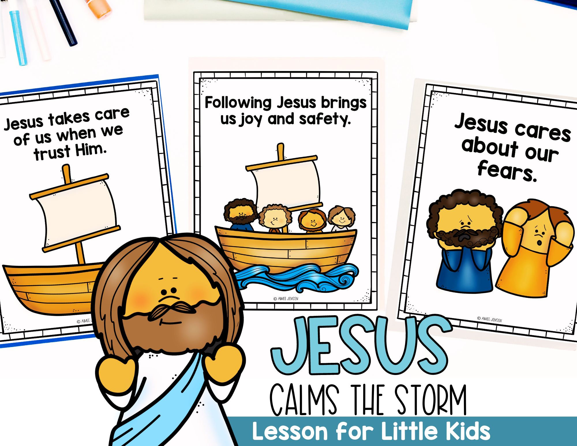Leçon biblique interactive : Jésus calme la tempête pour les petits enfants - Activités pour l'école du dimanche et pages à colorier