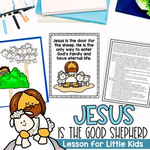 Jezus is de goede herder VOLLEDIGE Bijbelles voor kleine kinderen, thuisschoolactiviteiten, zondagsschoolles, verhalen van Jezus, kleurplaten