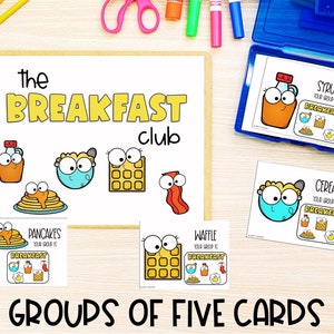 Petit groupe de 5 | Cartes d’appariement des partenaires alimentaires de groupe | Salle de classe | Gestion de classe