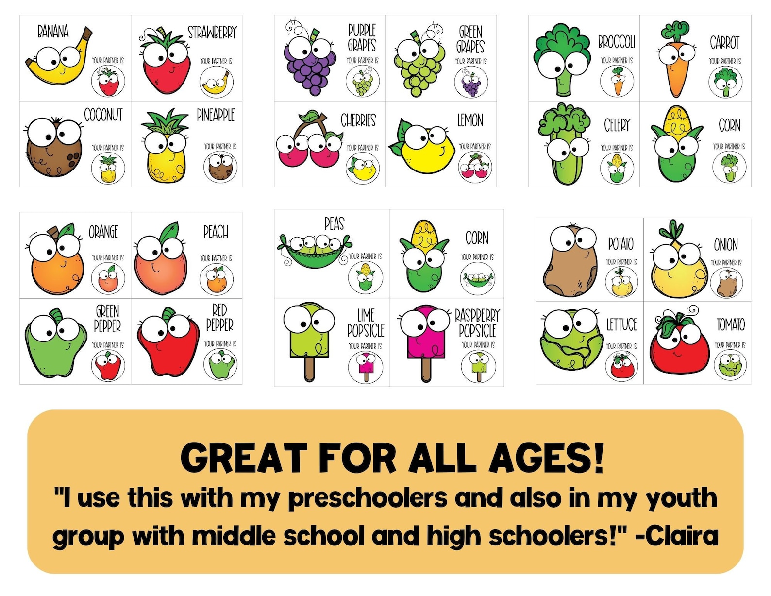 ORIGINAL Peanut Butter and Jelly Partner Pairing Cards Classroom Decor ...