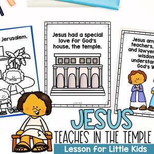 Jesús en el templo Lección bíblica completa para niños pequeños, actividades de educación en el hogar, lección de escuela dominical, historias de Jesús, páginas para colorear