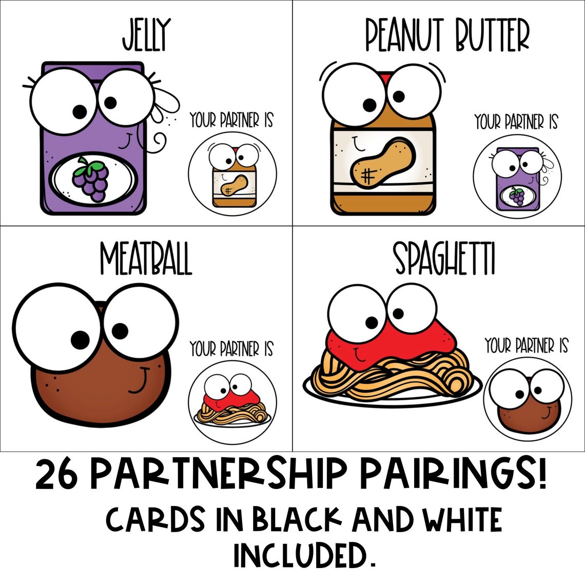 ORIGINAL Peanut Butter and Jelly Partner Pairing Cards Etsy