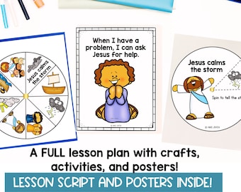 Lección bíblica interactiva: Jesús calma la tormenta para niños pequeños  Actividades de la escuela dominical y páginas para colorear