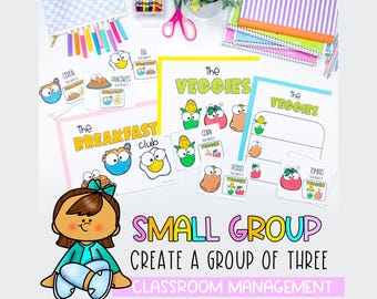 Kleine groep van 3 | Koppelkaarten voor groepsvoedselpartners | Klasdecoratie | Klasbeheer
