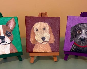 Pet Portraits - Hand-painted on 4x4 Canvas Easel Included