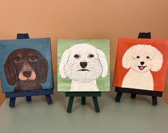 Pet Portraits ~ Hand-painted on 4x4 Canvas  Easel Included