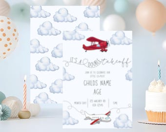 Editable Double Takeoff Birthday Invitation | Airplane Theme Canva Template | Birthday Digital Download
