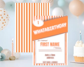 Editable Whataburger Birthday Invitation | Whatabirthday Canva Template | Orange Stripe Fast Food Theme Party Digital Download