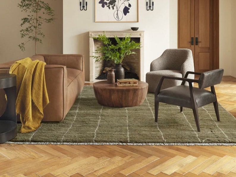 Moroccan Berber Army Green Rug Handmade Wool Rug Beni Ourain Etsy