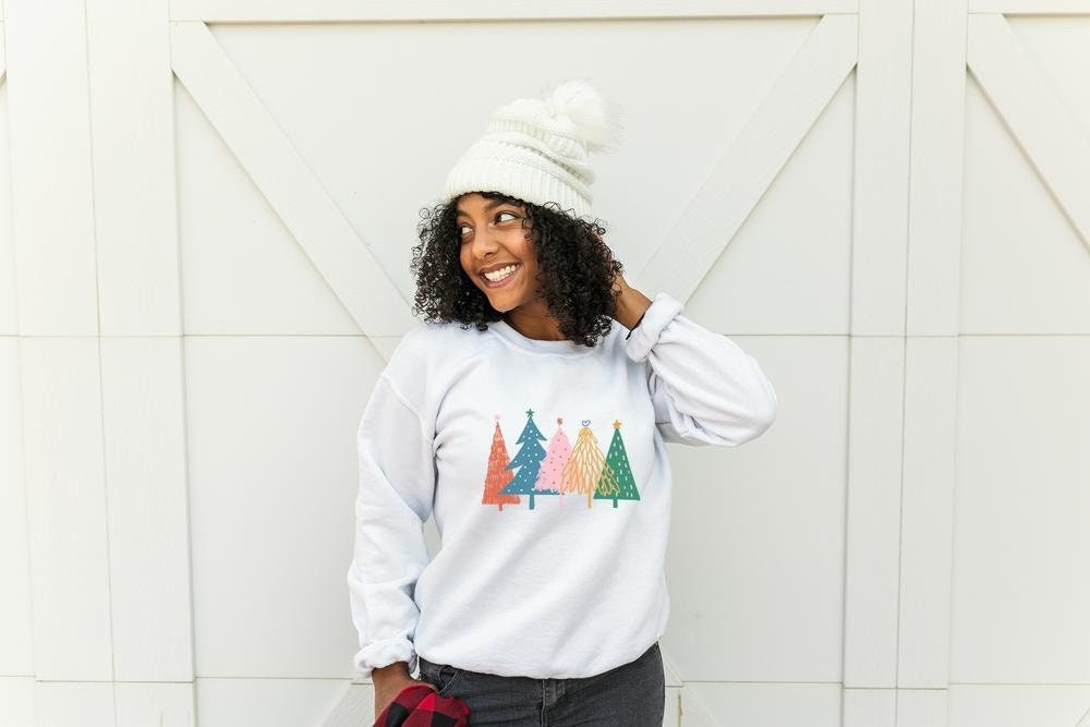 Christmas Sweatshirt, Christmas Sweater, Retro Style Christmas Tree Shirt, Crewneck, Holiday Sweatshirt
