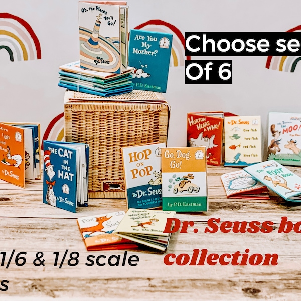 6 Miniature Dr. Seuss Books for 1/6 & 1/8 scale dolls and Maileg mice