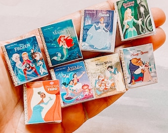 Miniature Disney Princess Books for Dolls, Handmade Set of 8