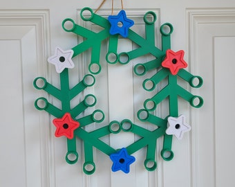 LEGO-Inspired Patriotic Wreath - Celebrate Independence Day in brick style - comes with Six Star Studs Included - 3D Printed Decoration