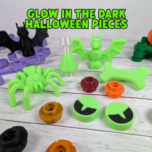 Big Brick Halloween Wreath Decor Add-on Pieces | Glow in the Dark Bat, Spider, Bone, Potion & Spooky Eyes