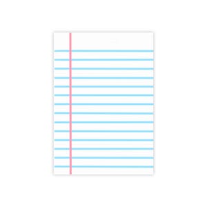 May include: A rectangular sheet of white paper featuring horizontal light blue lines for writing and a single vertical pink margin line on the left side. The paper has a clean, flat surface with a standard layout for note-taking or writing tasks.