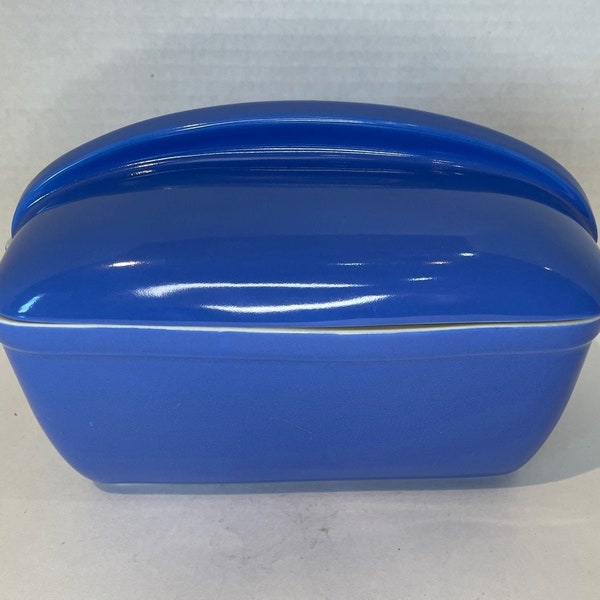 Vintage 1940s Blue Ceramic Hall Loaf Pan Refrigerator Dish Made Exclusively for Westinghouse USA