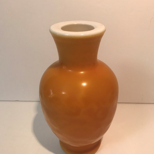 1980s Avon Spring Bouquet Milk Glass Vase with Amber Plastic Coating