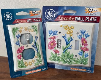 Vintage GE Decorator Floral Wall Plate, Set Switchplate and Outlet Plate