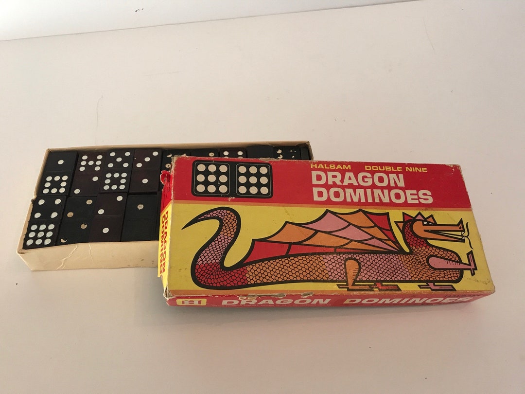 Vintage set of dragon double nine dominoes complete 55 pieces in box