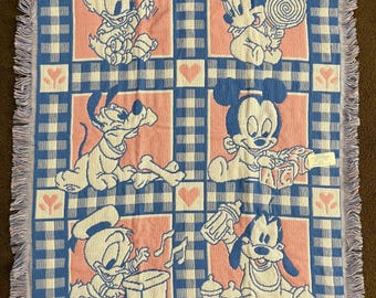 1994 NOS Vintage Woven Disney Mickey Mouse and Friends Throw Blanket
