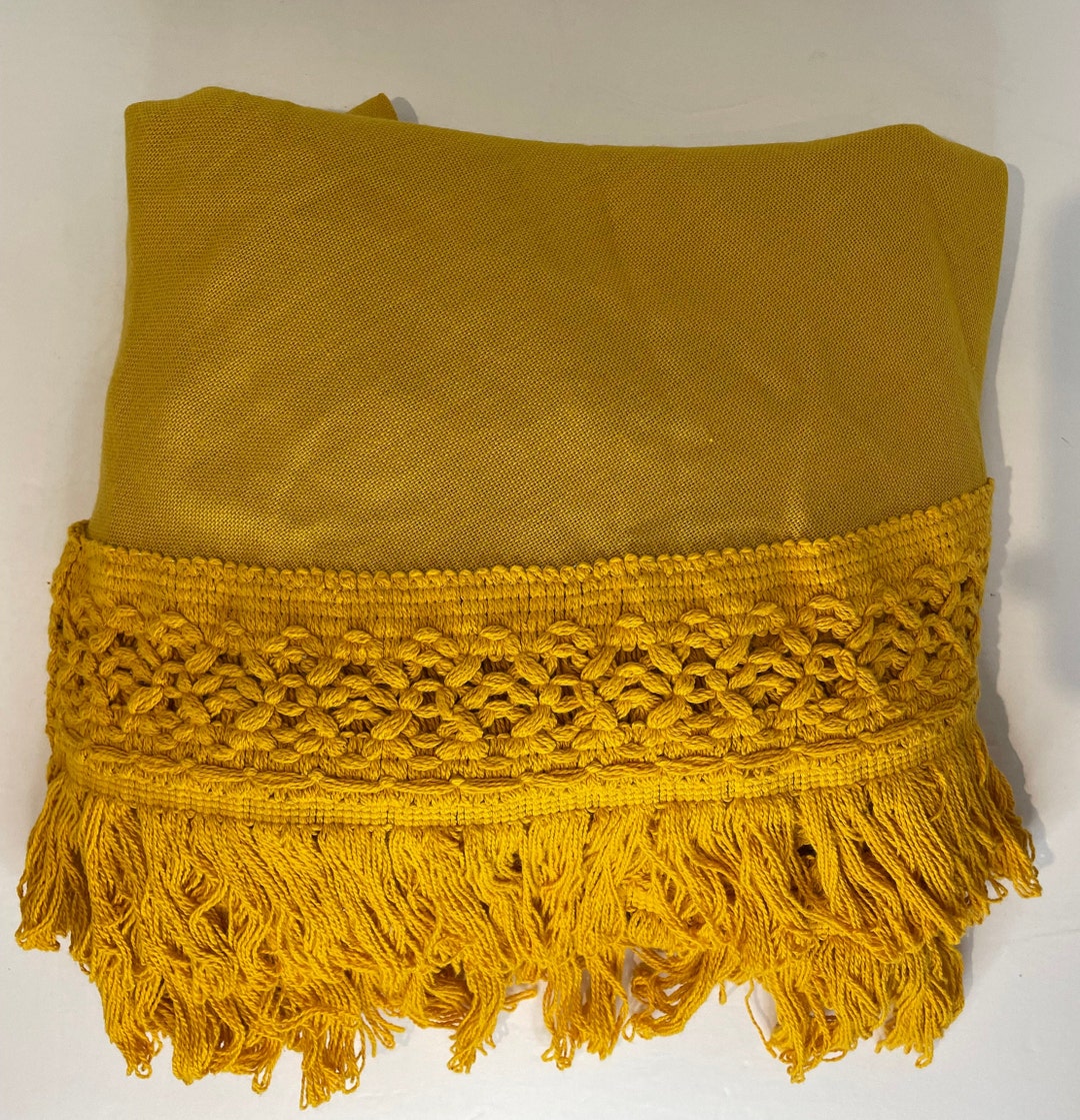 Vintage Round Yellow Gold Tablecloth With Fringe Trim Etsy