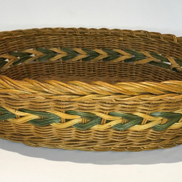 Large Sturdy Wicker Basket with Green Accent Storage Decor Cat Small Dog Doll