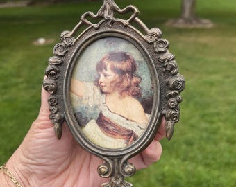 Small Vintage Italian Art with Floral Metal Frame