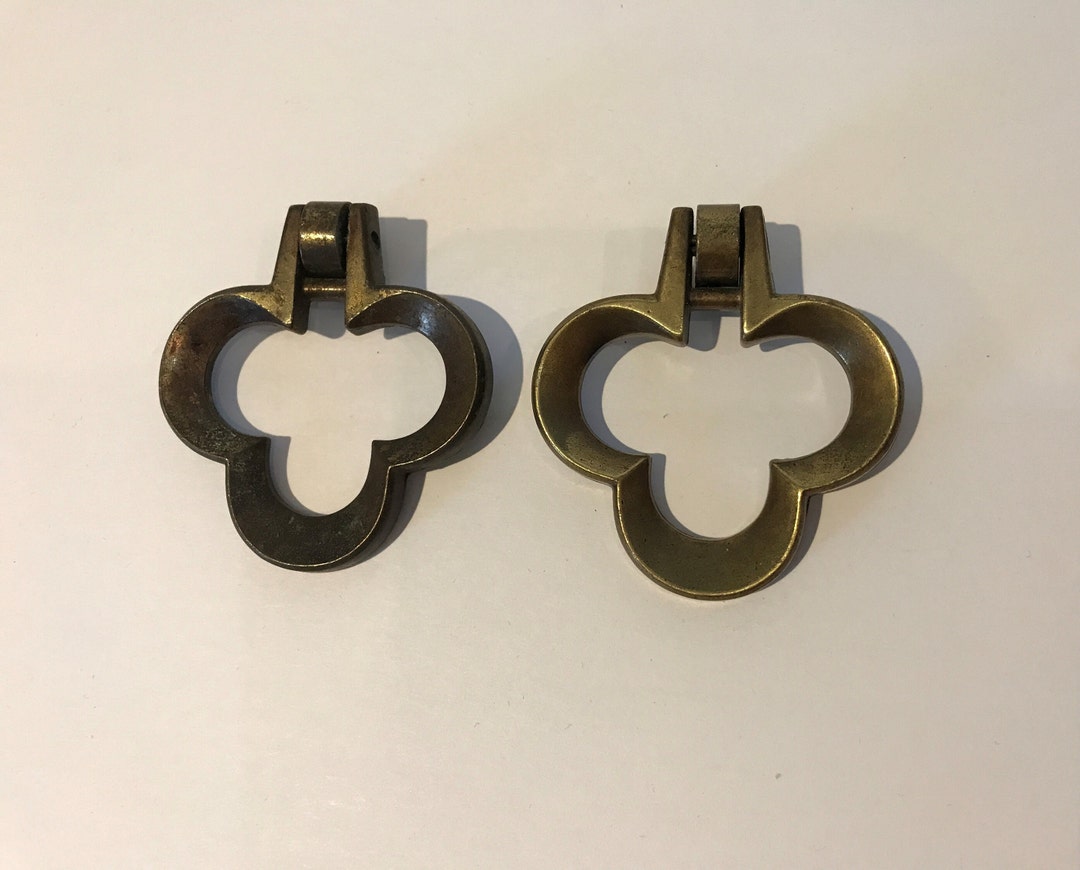 Vintage MCM Brass Drawer Pulls Handles Single Screw Three Leaf Etsy