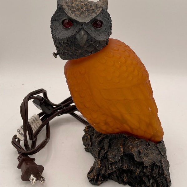 Vintage Amber Art Glass Owl Lamp Night Light