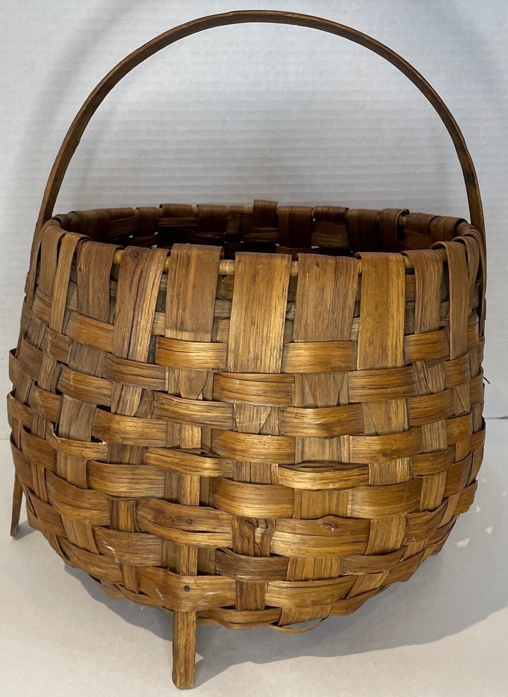 Handmade Vintage Round Wood Slat Splint Farmhouse Basket With Bent Wood ...