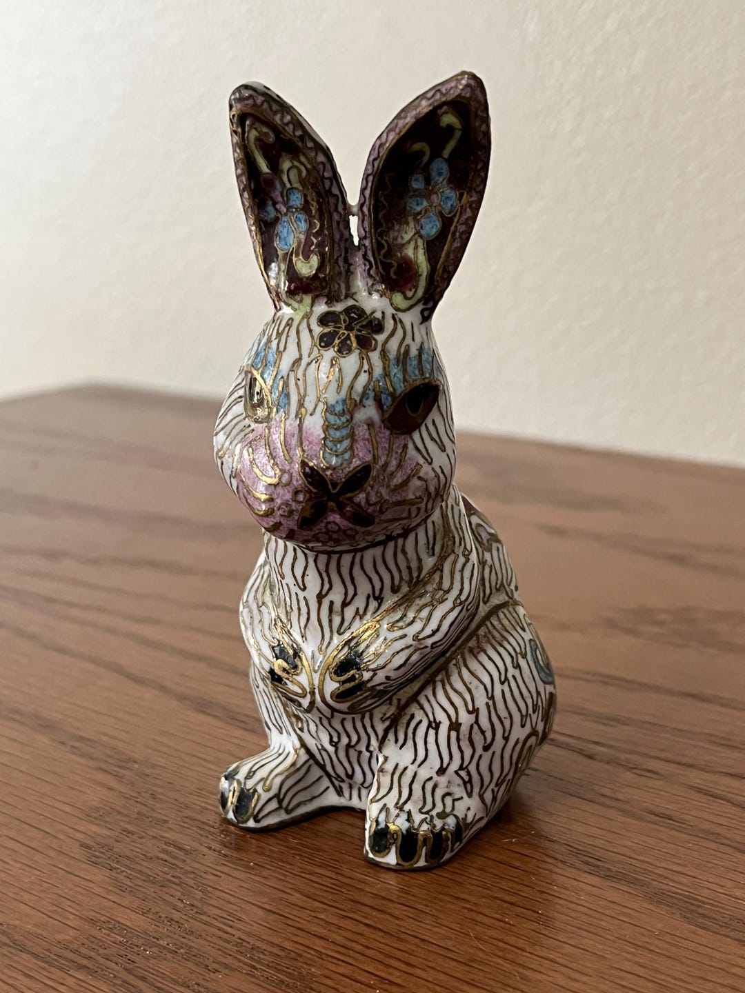 Vintage Enamel Cloisonne Bunny NV Rabbit Figurine 4.25