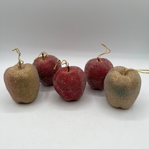 Lot of 5 Apples Beaded Sugared Table Artificial Faux Fruit