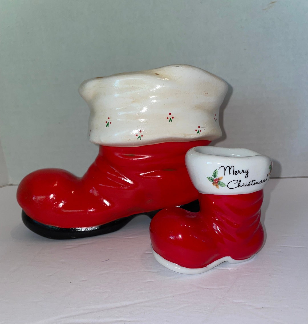 Set of 2 Ceramic Santa Boots One Hand Painted One 1979 Enesco - Etsy